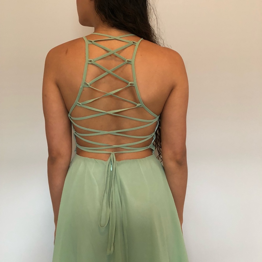 Spring green lace up dress